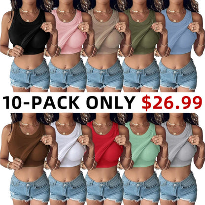 Women Everyday Basic Ribbed Built-in Bra Tank