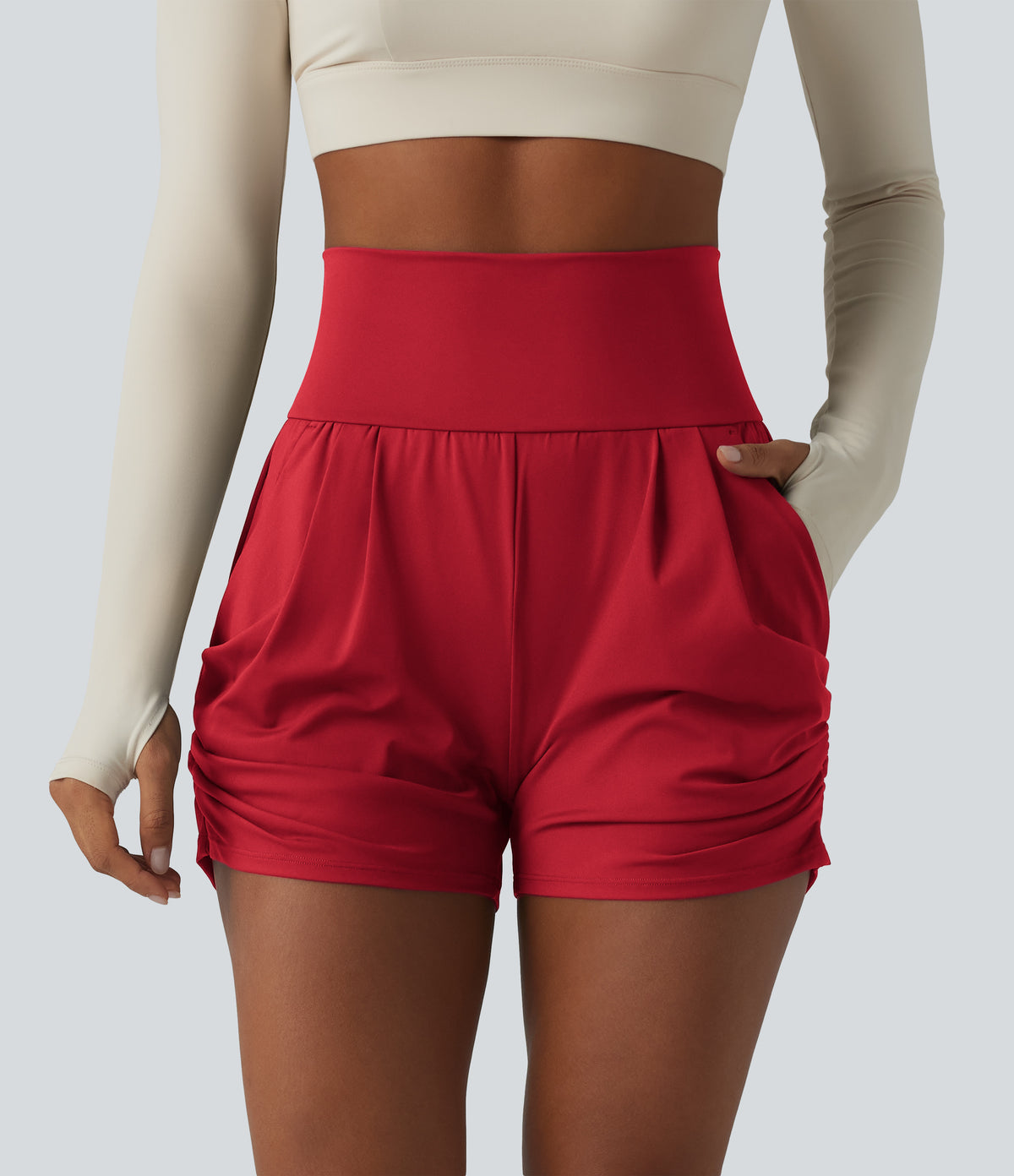 SoftlyZero™ Airy High Waisted Ruched InstantCool Yoga Shorts 3'' with Pockets