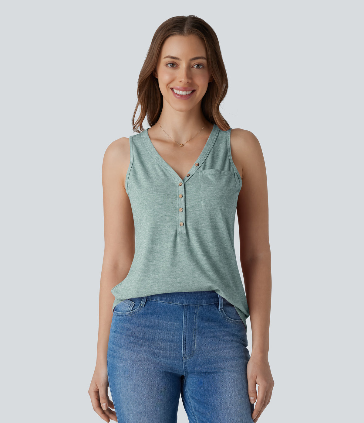 V Neck Sleeveless Decorative Casual Top