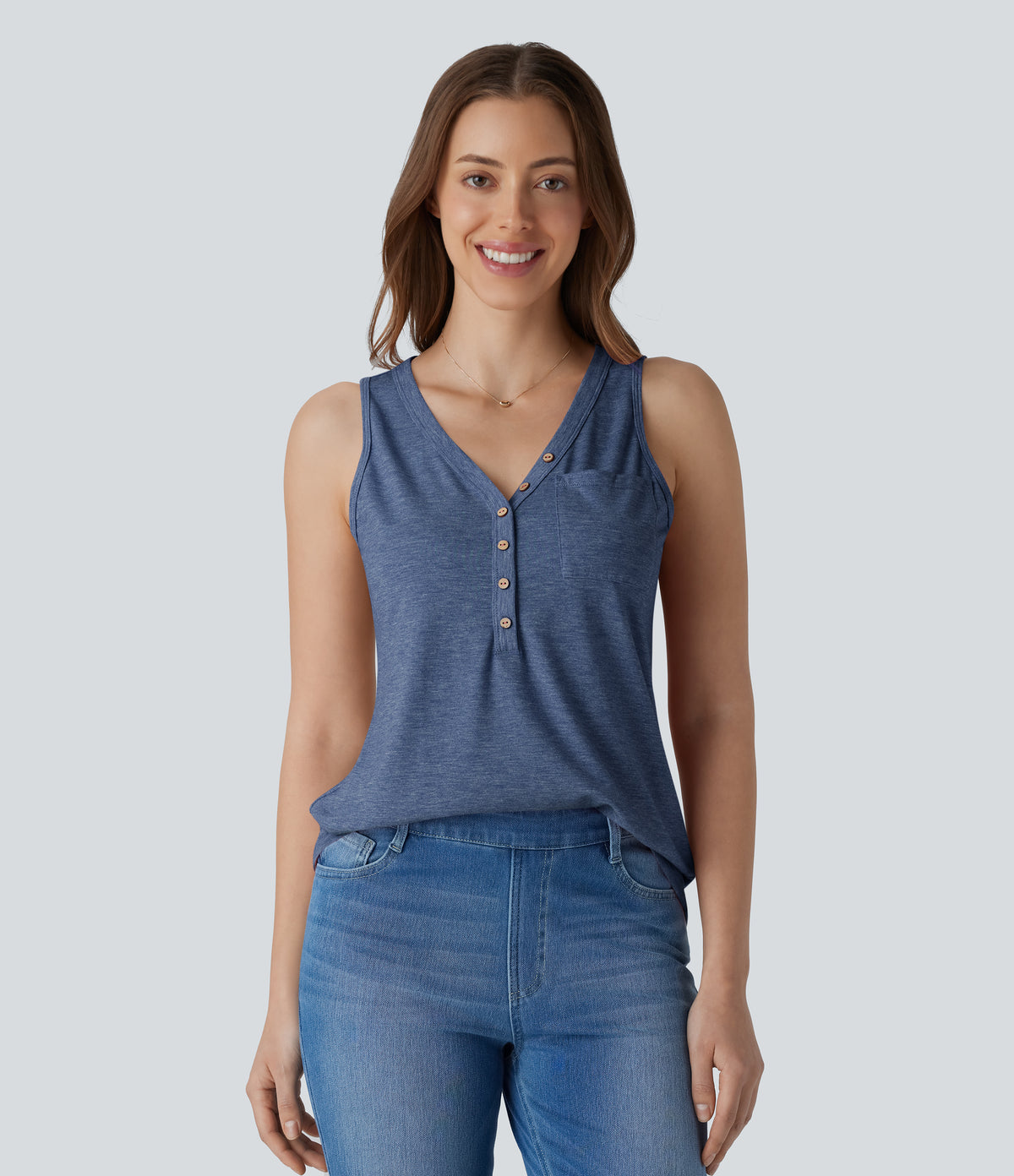 V Neck Sleeveless Decorative Casual Top