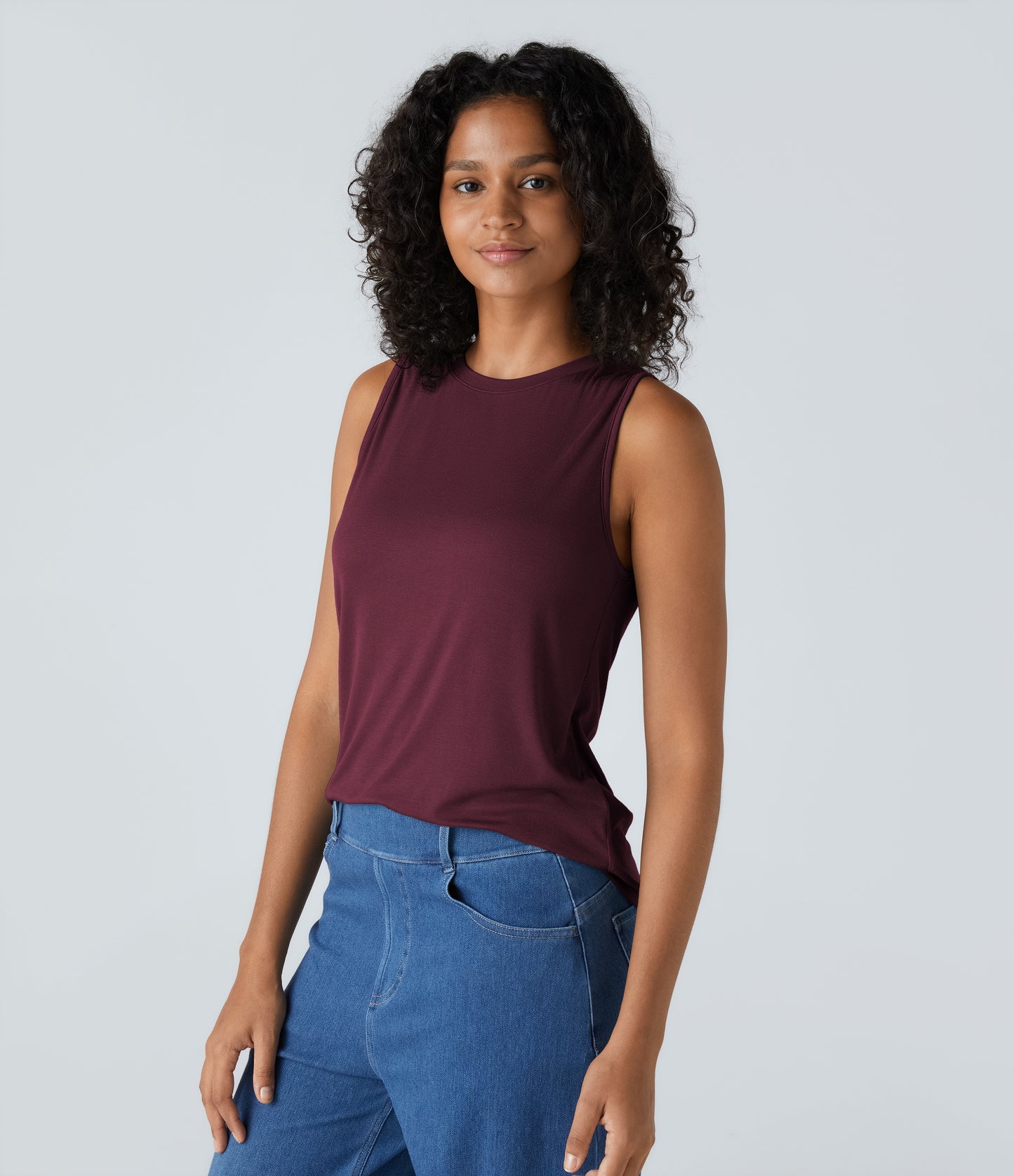 Ribbed Round Neck Basic Casual Tank Top
