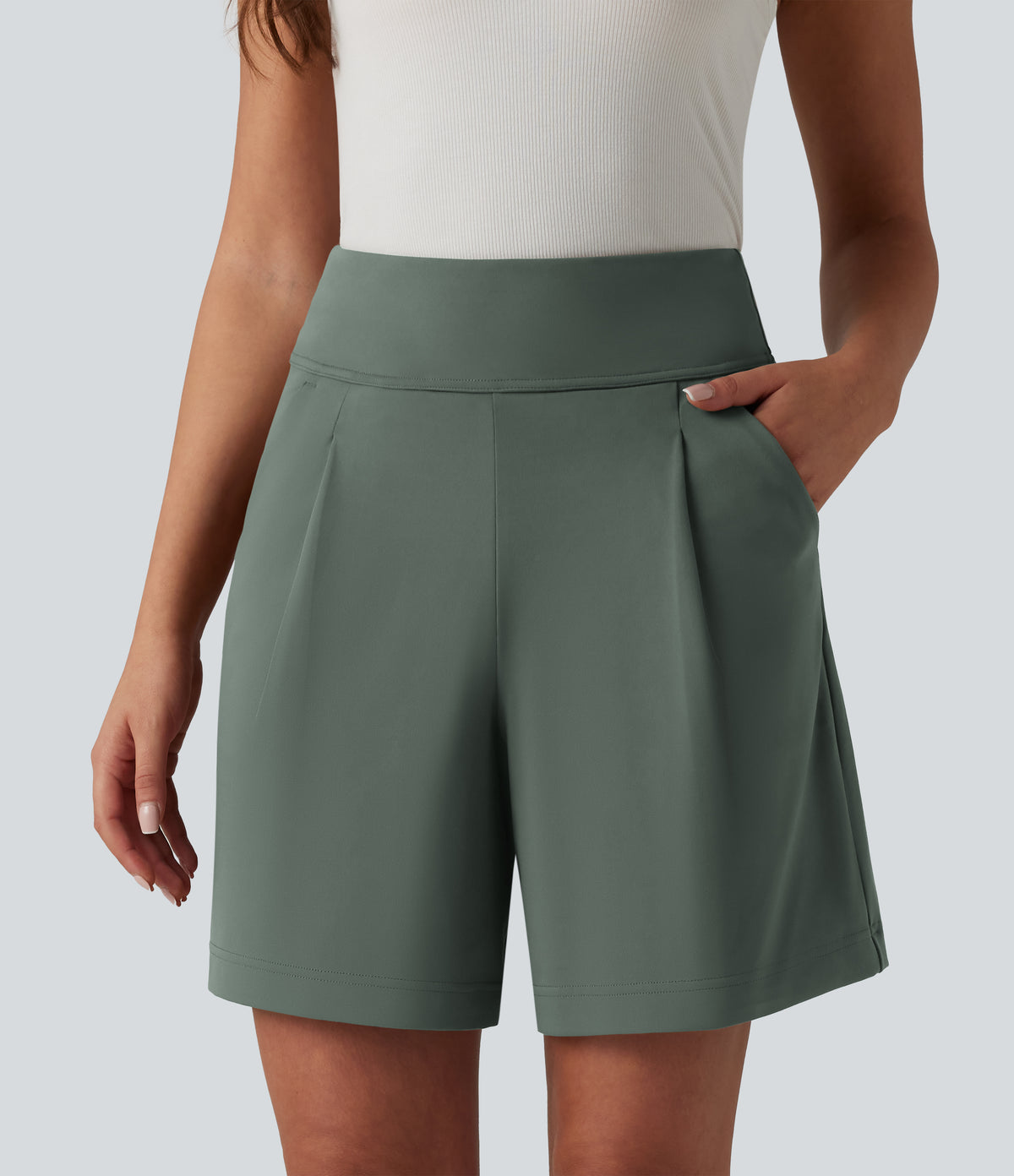 DayStretch High Waisted Work Baggy Bermuda Shorts 7'' with Pockets