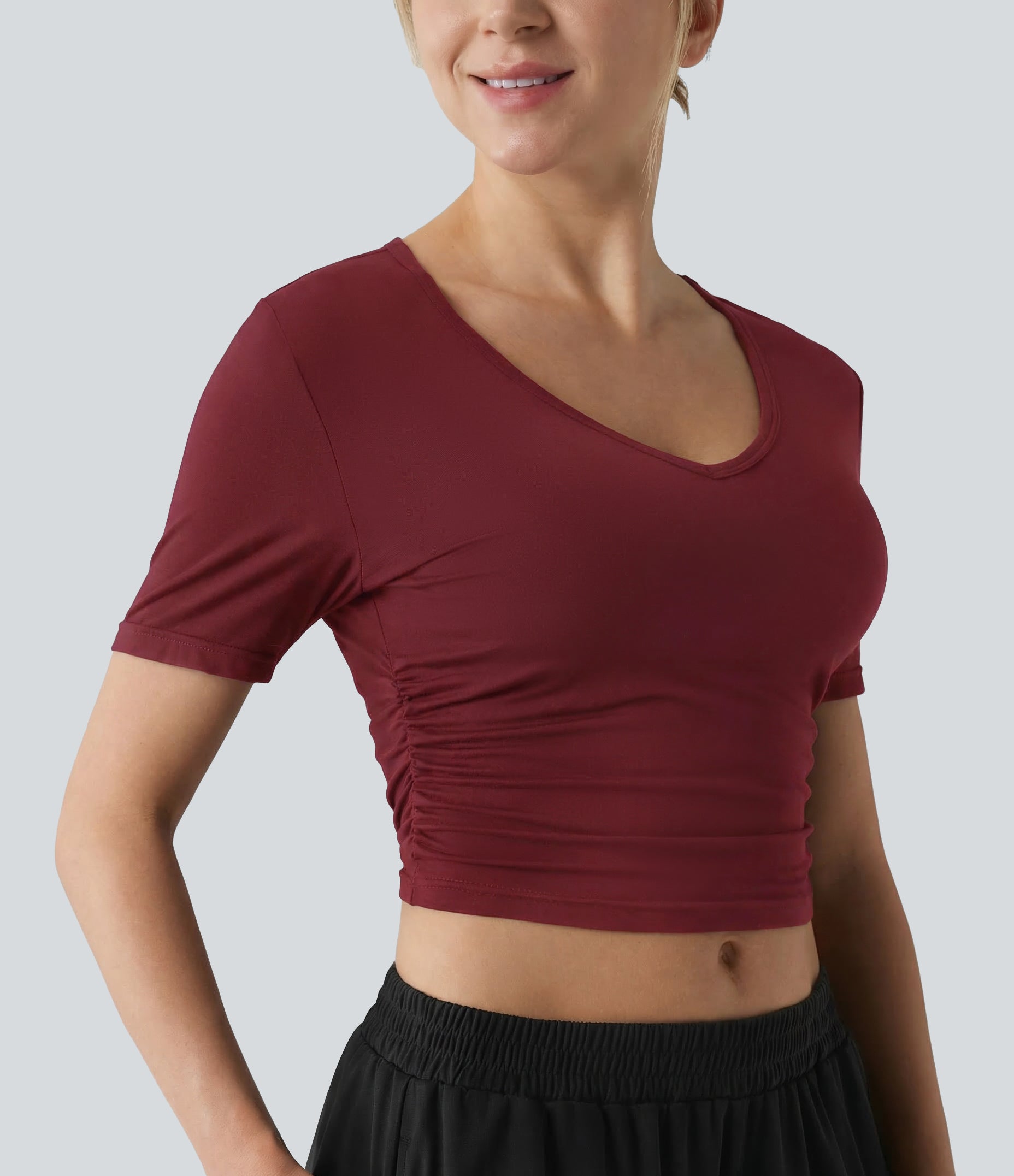 V Neck Short Sleeve Cropped Casual T-Shirt