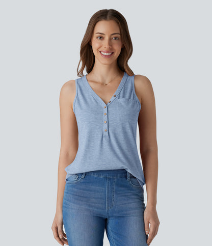 V Neck Sleeveless Decorative Casual Top