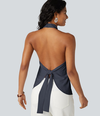 Backless Tie-back Casual Halter Top
