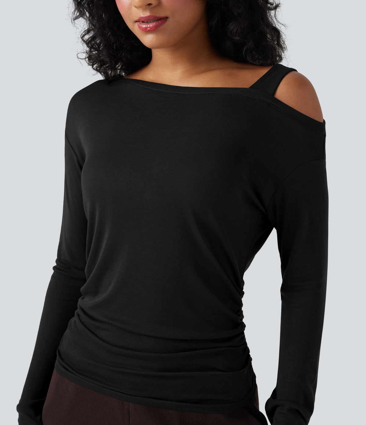 One-Shoulder Long Sleeve Asymmetrical Casual Wool-Blend T-Shirt