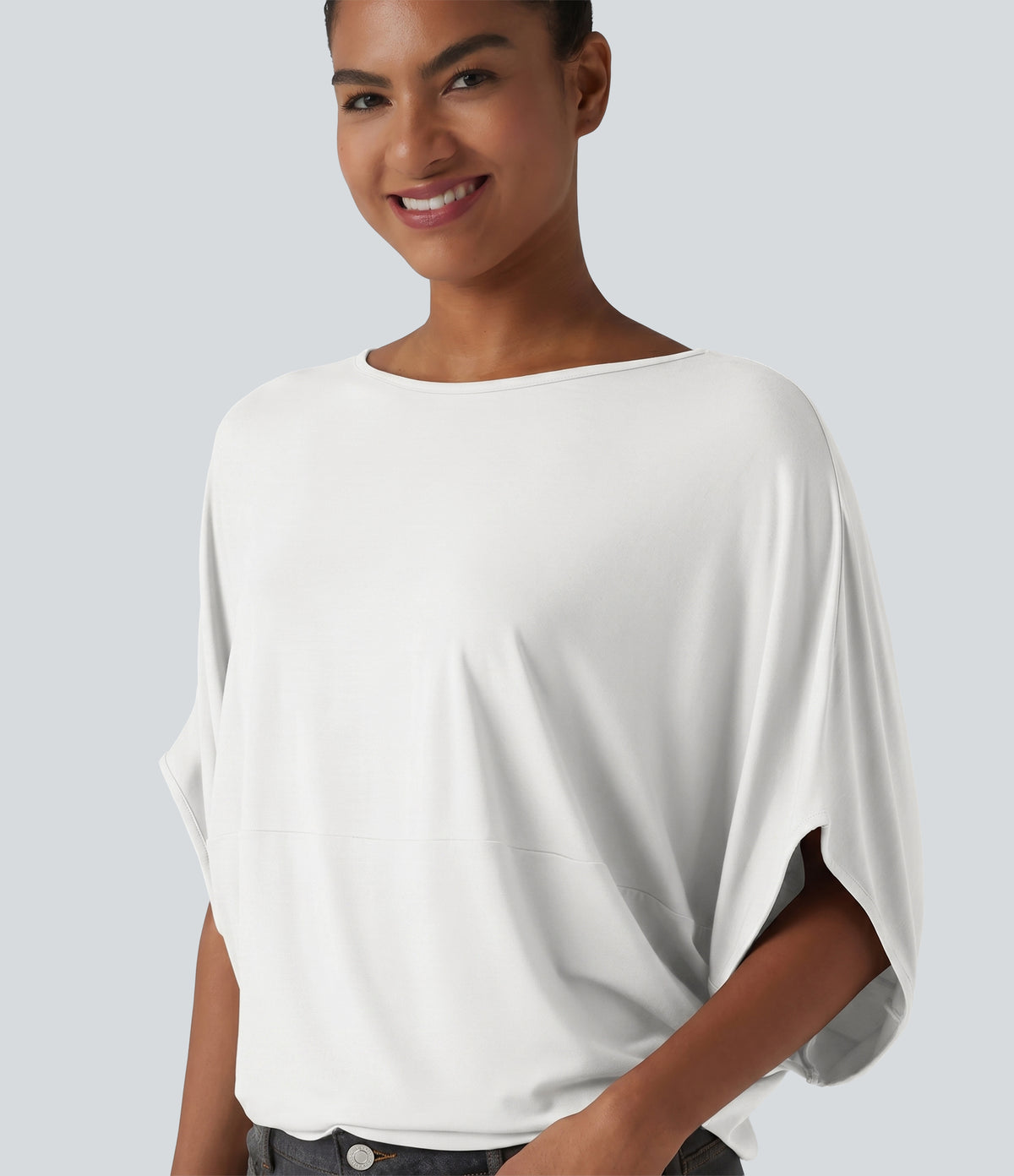 Round Neck Batwing Sleeve Relaxed Casual Top