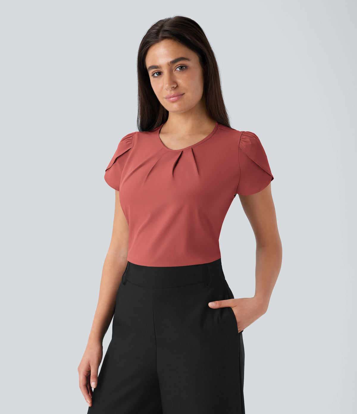 Breezeful™ Round Neck Short Sleeve Keyhole Back Quick Dry Work Top