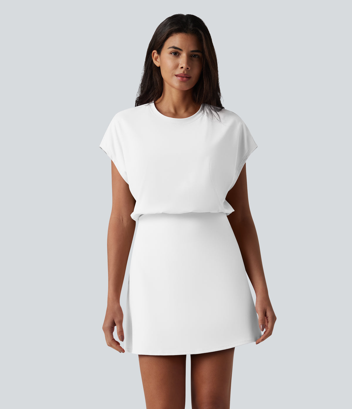 SoftlyZero™ Airy Round Neck Short Sleeve 2-in-1 InstantCool Mini Yoga Active Dress with Pockets-Easy Peezy Edition