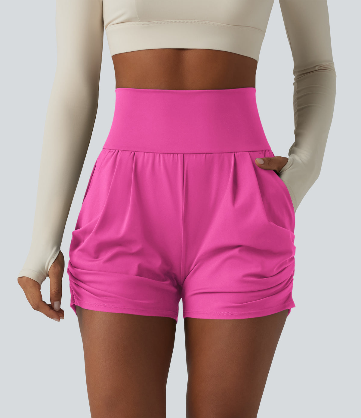 SoftlyZero™ Airy High Waisted Ruched InstantCool Yoga Shorts 3'' with Pockets
