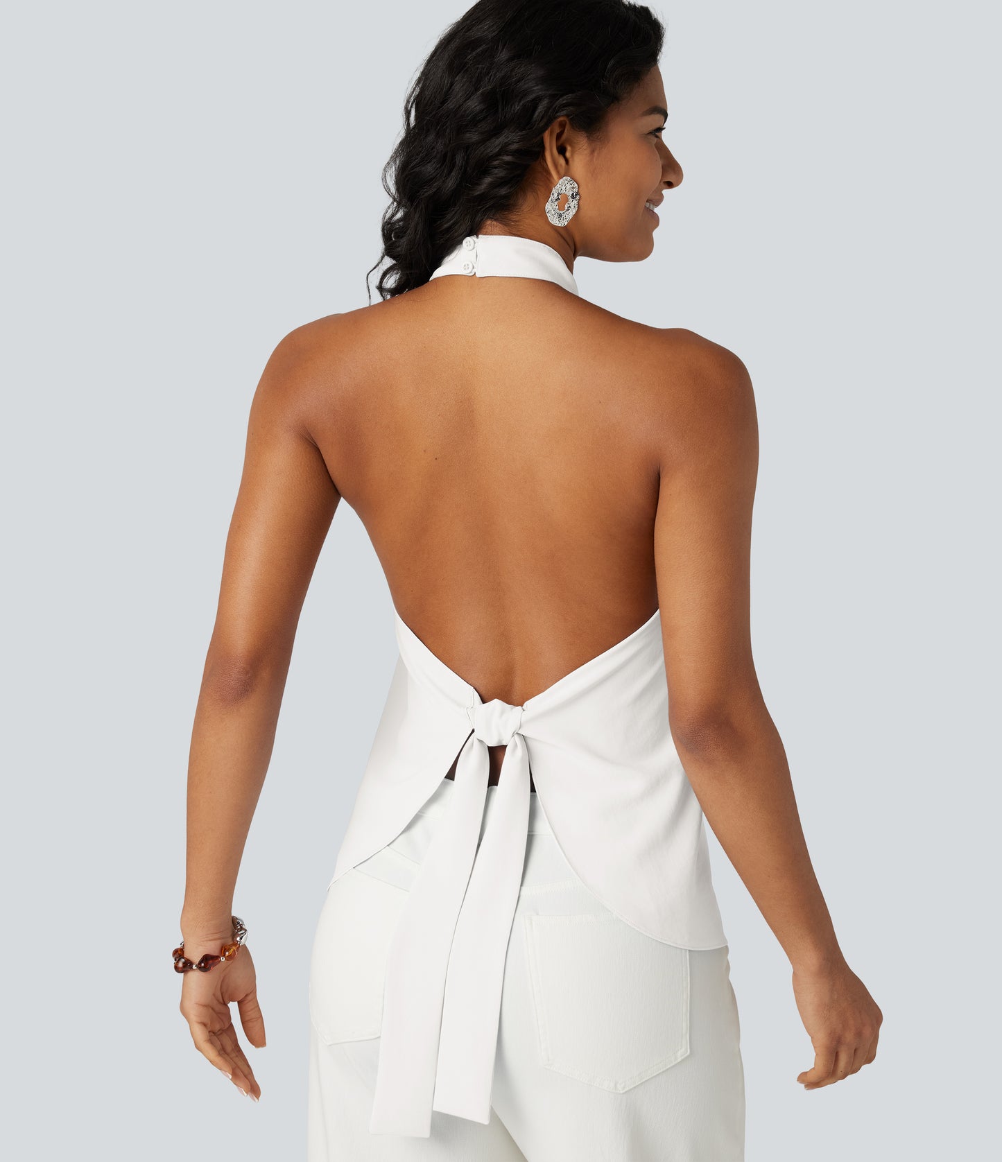 Backless Tie-back Casual Halter Top