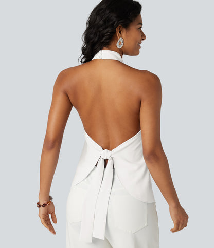 Backless Tie-back Casual Halter Top