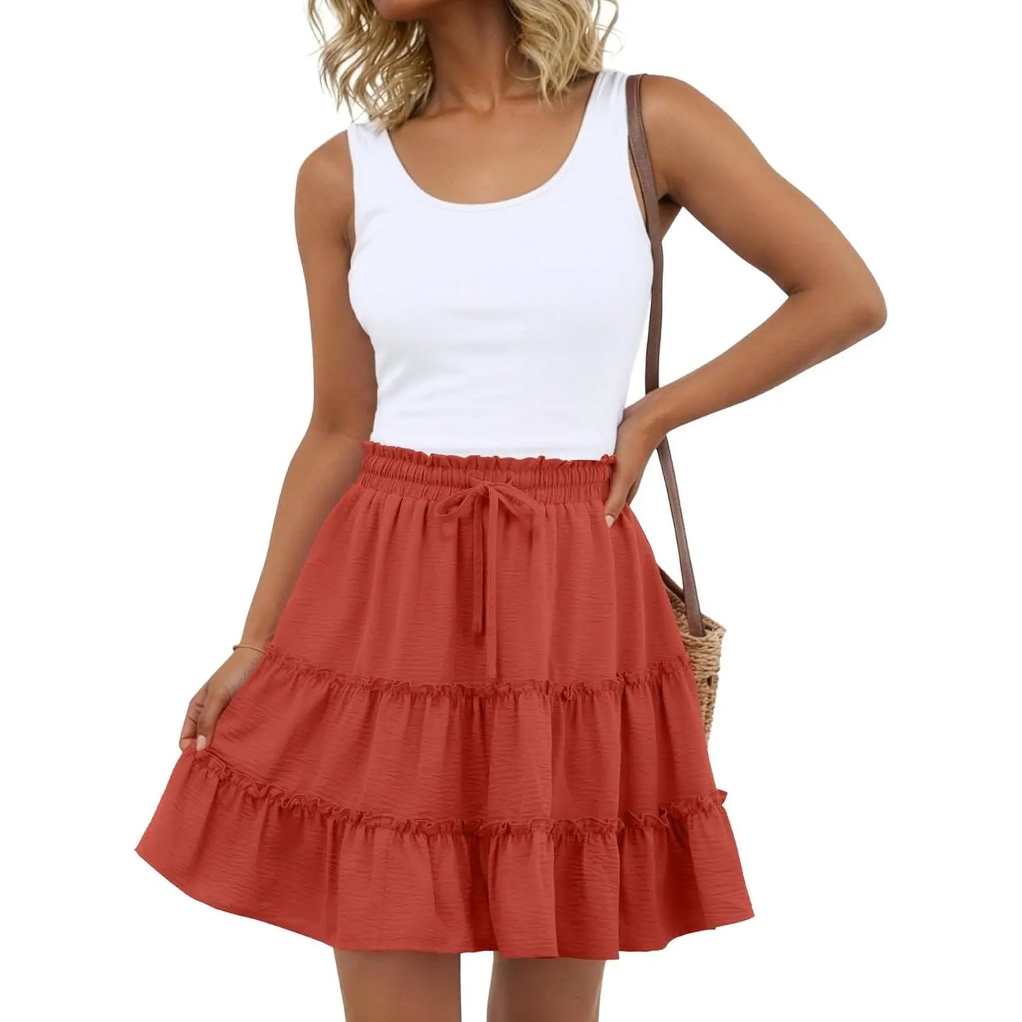 Boho Skirts for Women Flowy Casual Cute Skorts Built-in Shorts