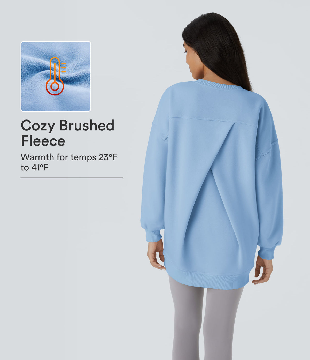 Round Neck Long Sleeve Pocket Oversize Fleece Casual Sweatshirt