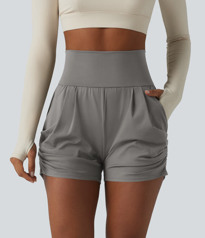 SoftlyZero™ Airy High Waisted Ruched InstantCool Yoga Shorts 3'' with Pockets