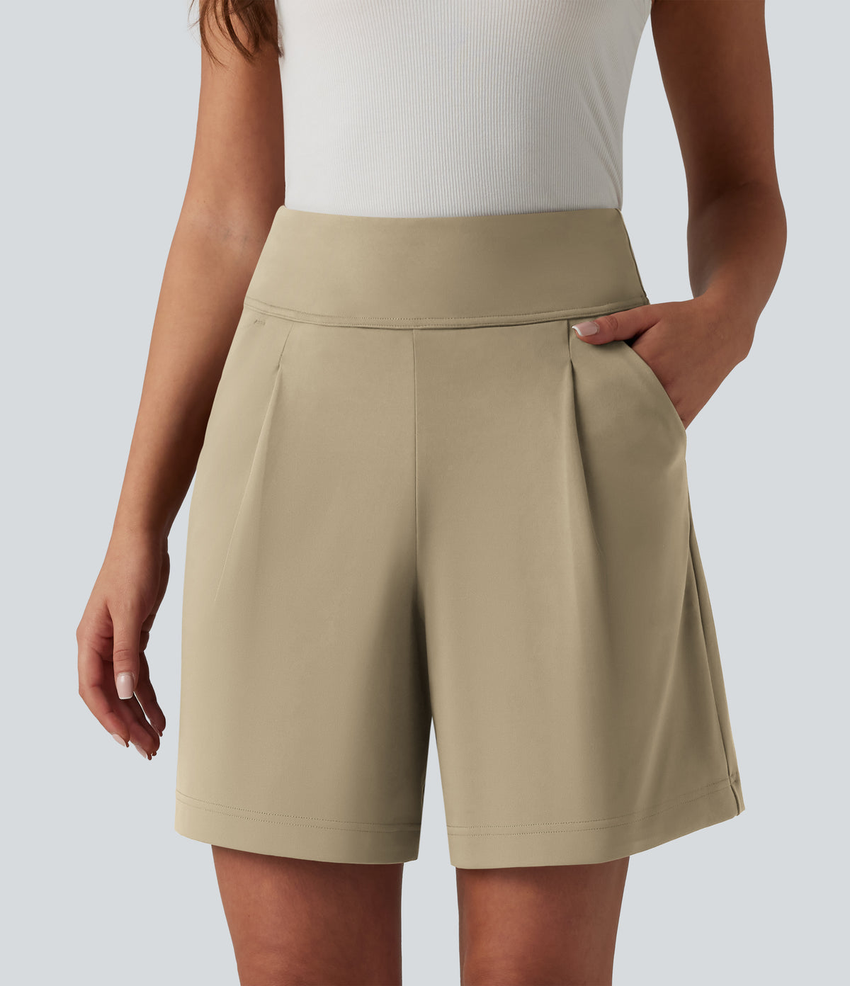 DayStretch High Waisted Work Baggy Bermuda Shorts 7'' with Pockets