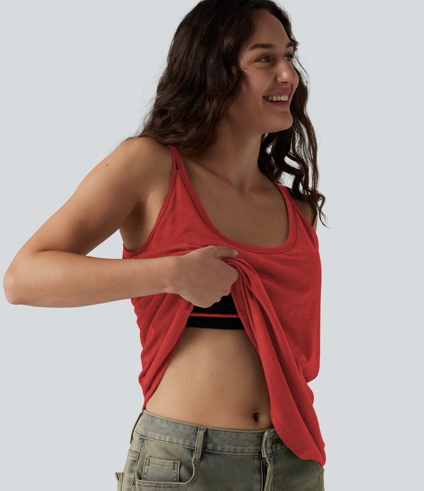 U-Neck Built-in Bra Loose Fit Casual Tank Top