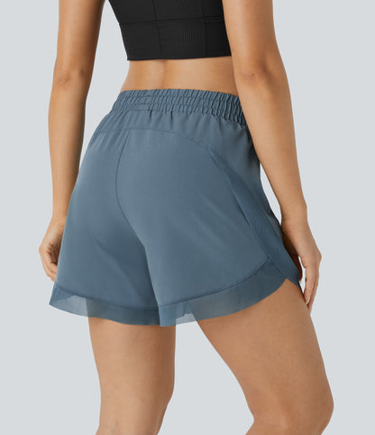 Mid Rise Drawstring Contrast Mesh 2-in-1 Flowy Running Shorts 5''