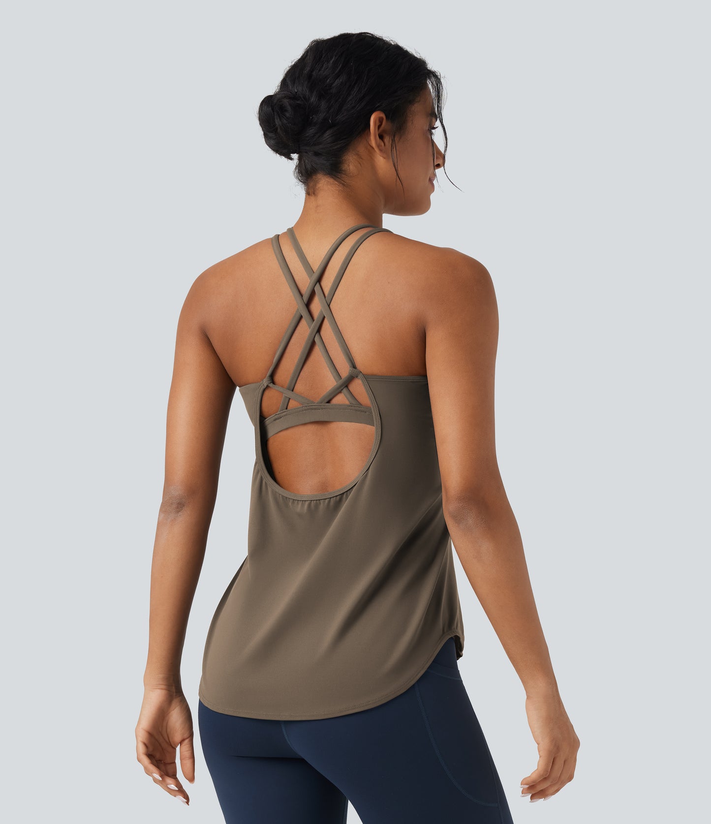 UltraSculpt™ Round Neck Crisscross Back Running Tank Tops DD-F Cups