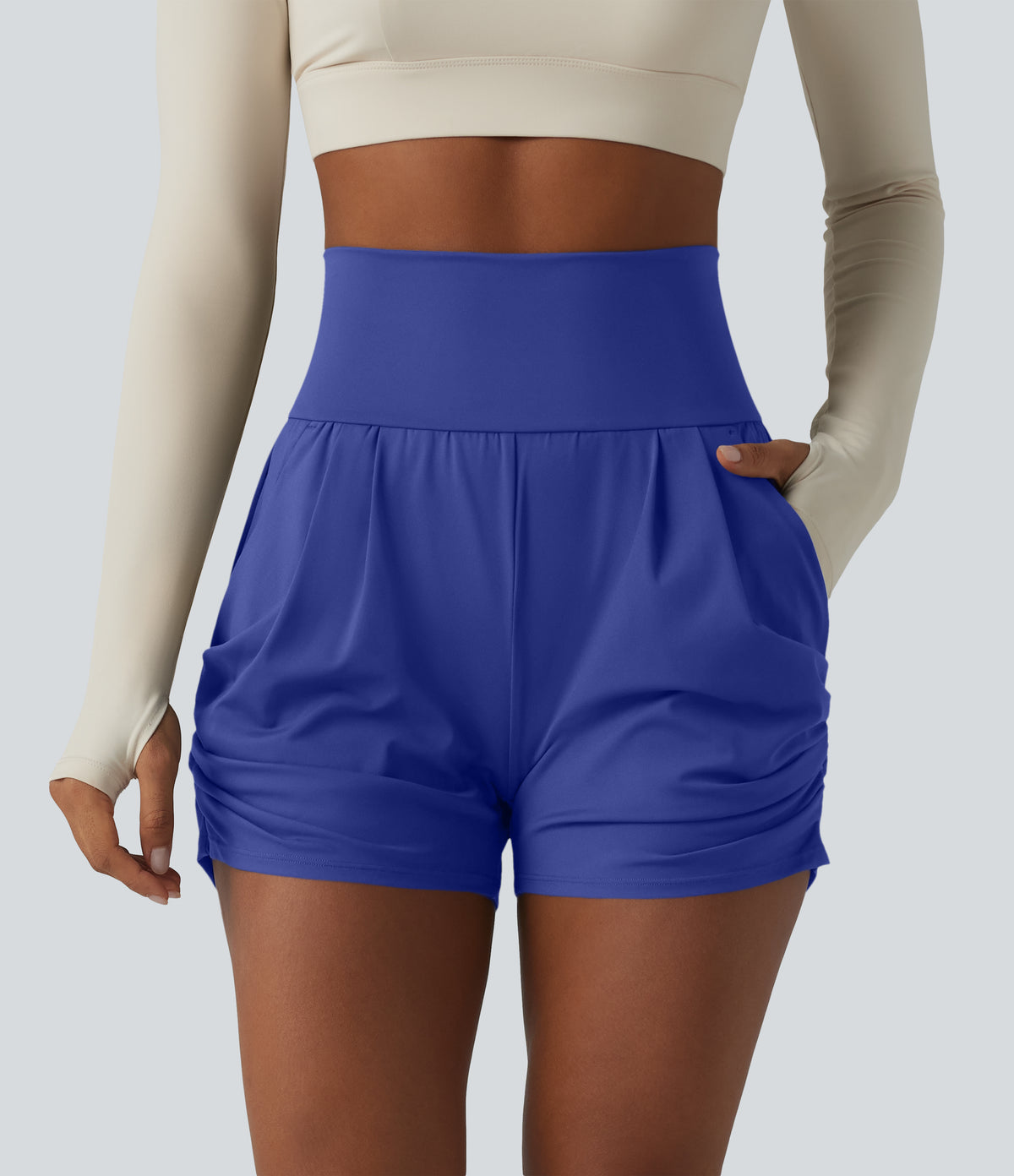 SoftlyZero™ Airy High Waisted Ruched InstantCool Yoga Shorts 3'' with Pockets