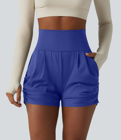 SoftlyZero™ Airy High Waisted Ruched InstantCool Yoga Shorts 3'' with Pockets