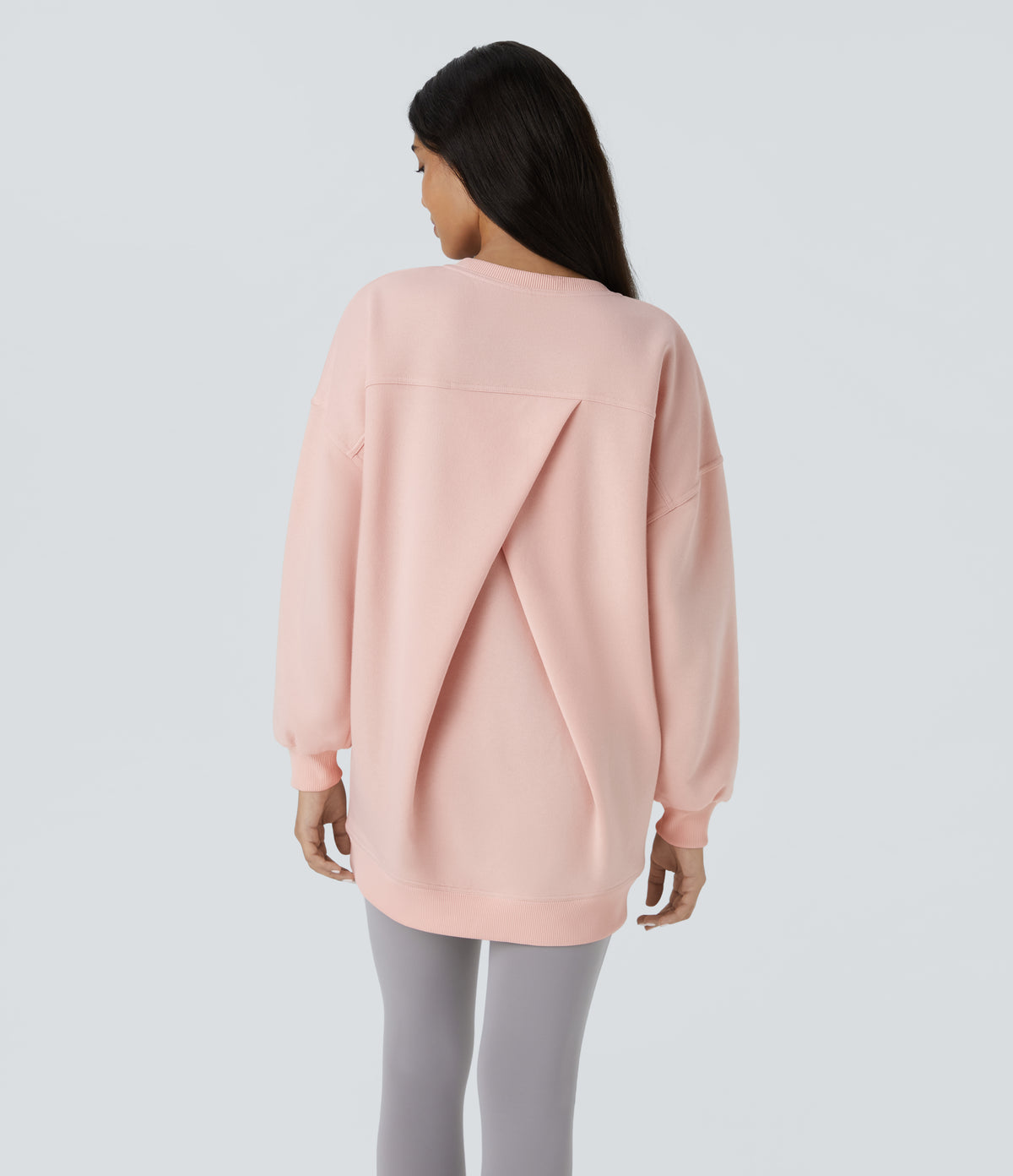 Round Neck Long Sleeve Pocket Oversize Fleece Casual Sweatshirt