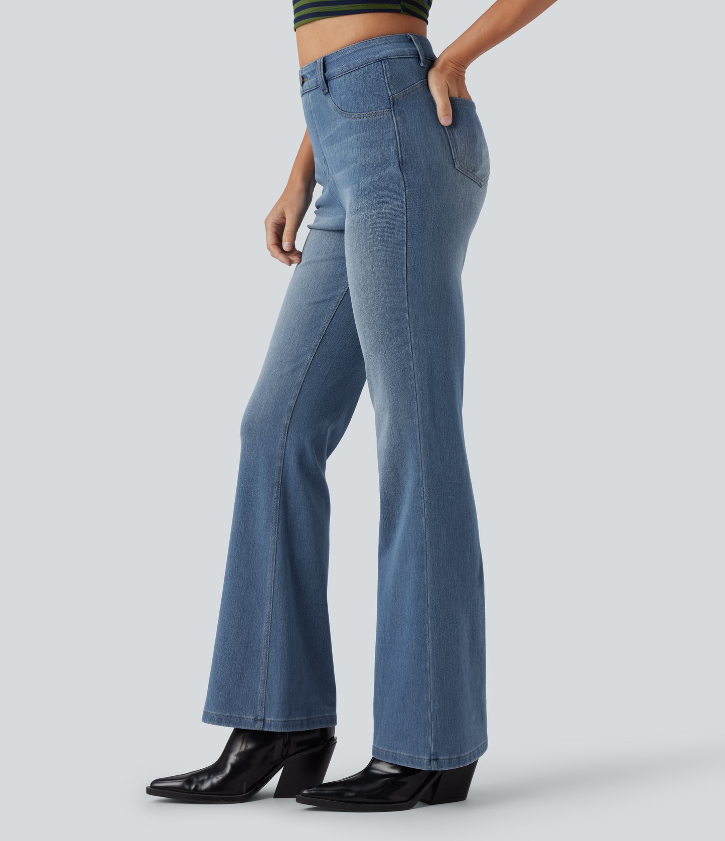 Flex™ High Waisted Tummy Control Butt Lifting Denim Casual Bootcut Leggings with Pockets