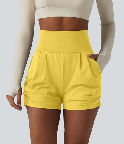 SoftlyZero™ Airy High Waisted Ruched InstantCool Yoga Shorts 3'' with Pockets