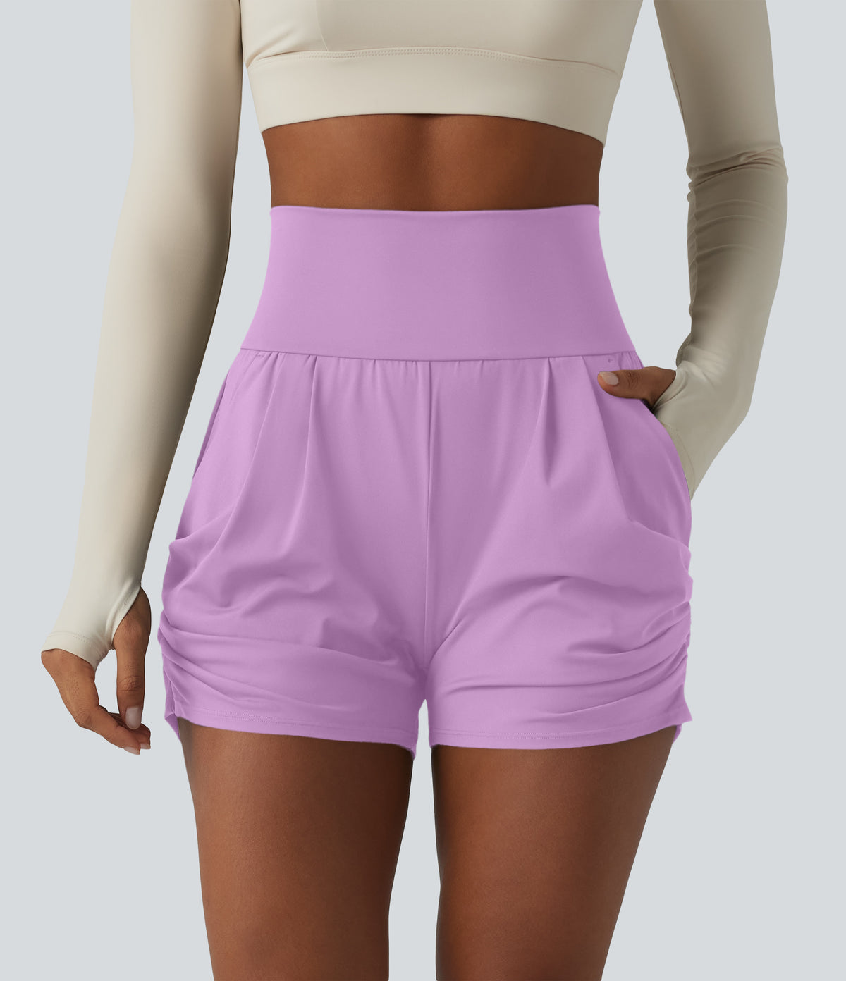 SoftlyZero™ Airy High Waisted Ruched InstantCool Yoga Shorts 3'' with Pockets