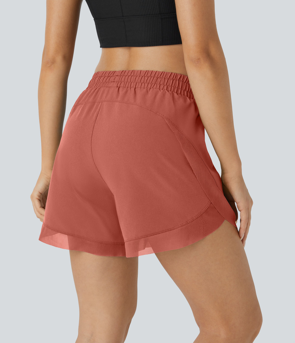 Mid Rise Drawstring Contrast Mesh 2-in-1 Flowy Running Shorts 5''