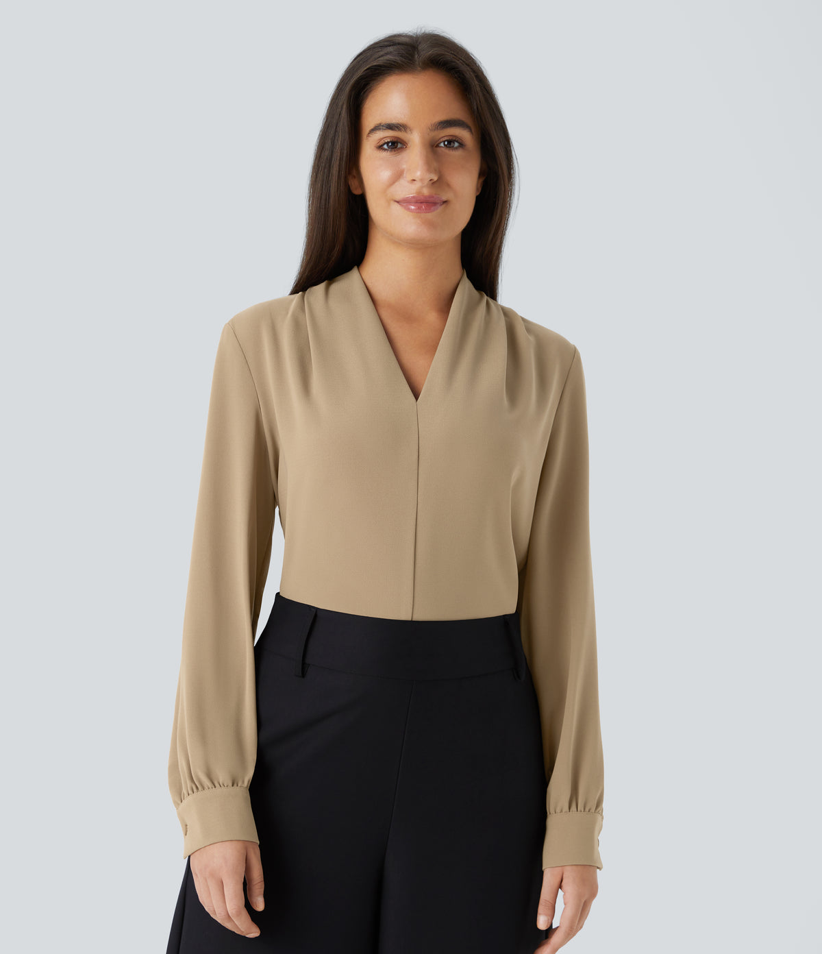 V Neck Long Sleeve Work Blouse