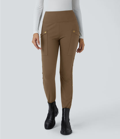 DayStretch High Waisted Decorative Pocket Skinny Ankle Length Casual Pants