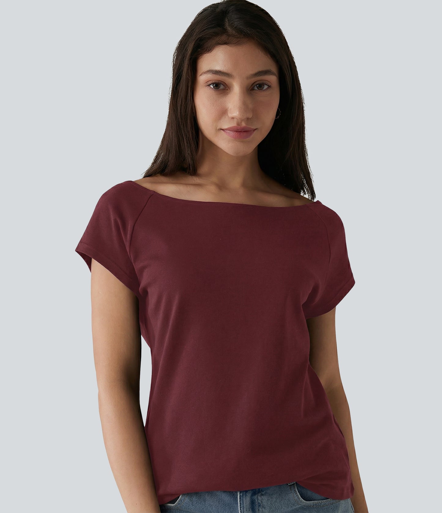 Boat Neck Short Sleeve Casual Pima Cotton T-Shirt
