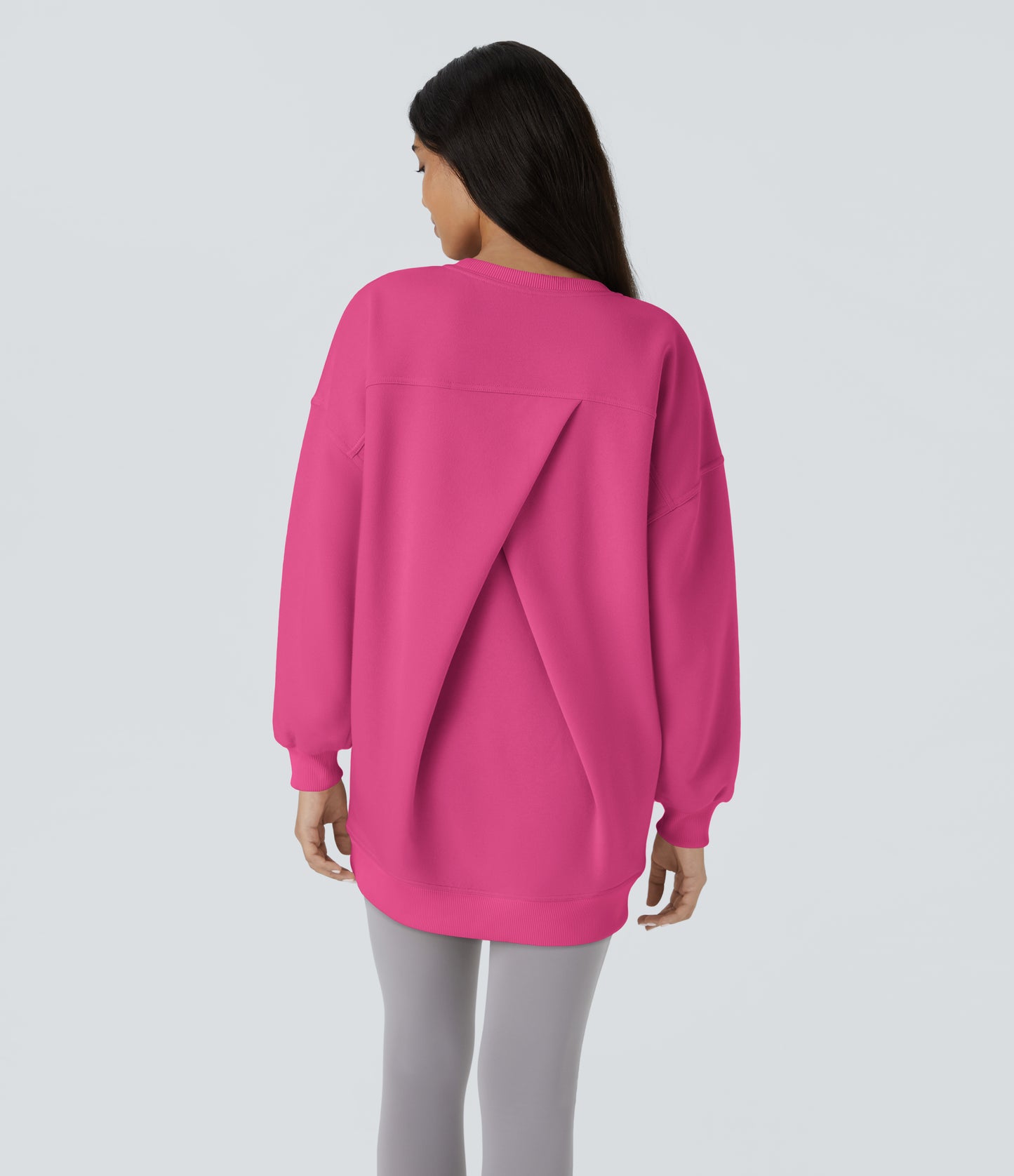 Round Neck Long Sleeve Pocket Oversize Fleece Casual Sweatshirt