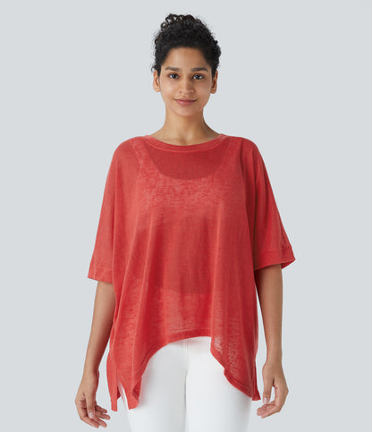 Asymmetric Hem Sheer Oversize Casual Top