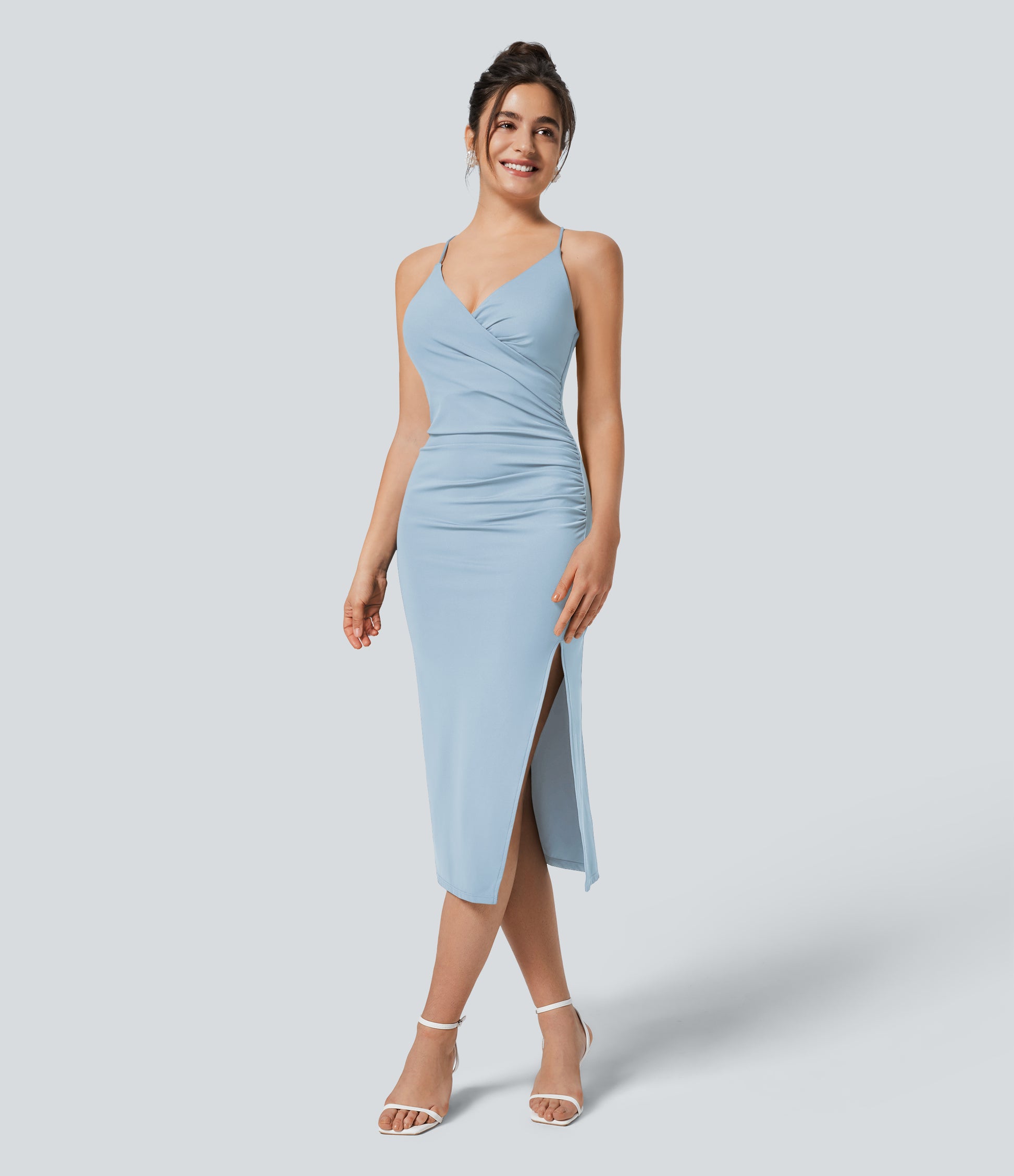 SoftlyZero™ Airy Crossover Ruched Lace Up Bodycon InstantCool Dress