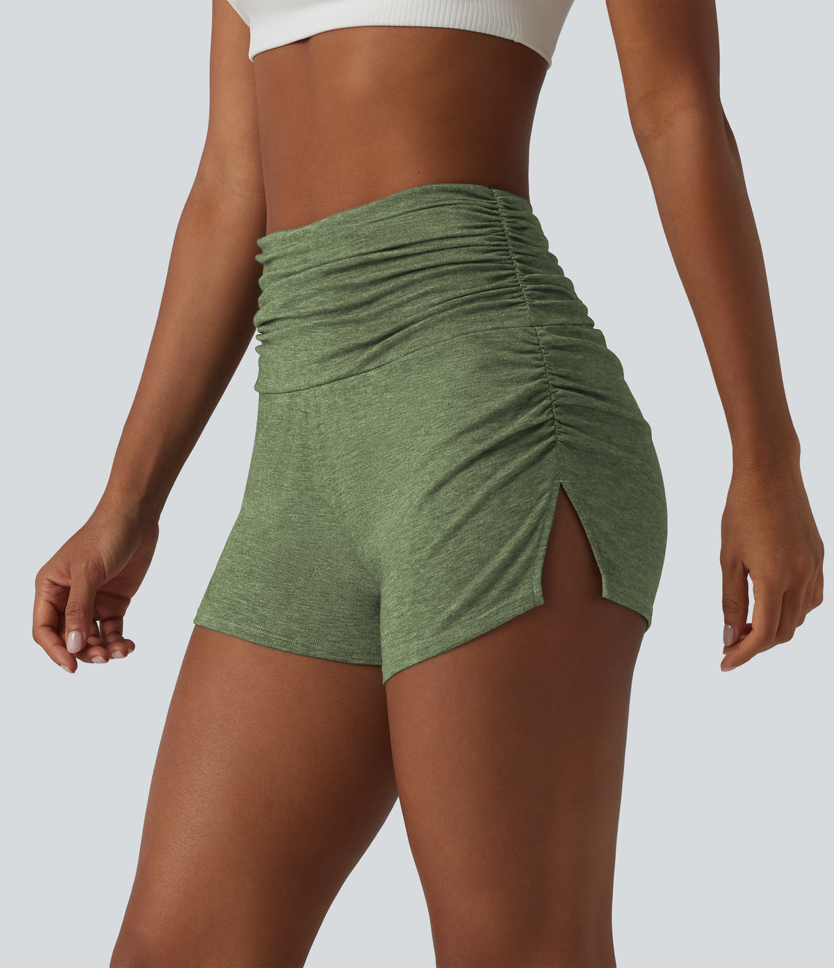 High Waisted Ruched Built-in Underwear Casual Shorts 2.5''