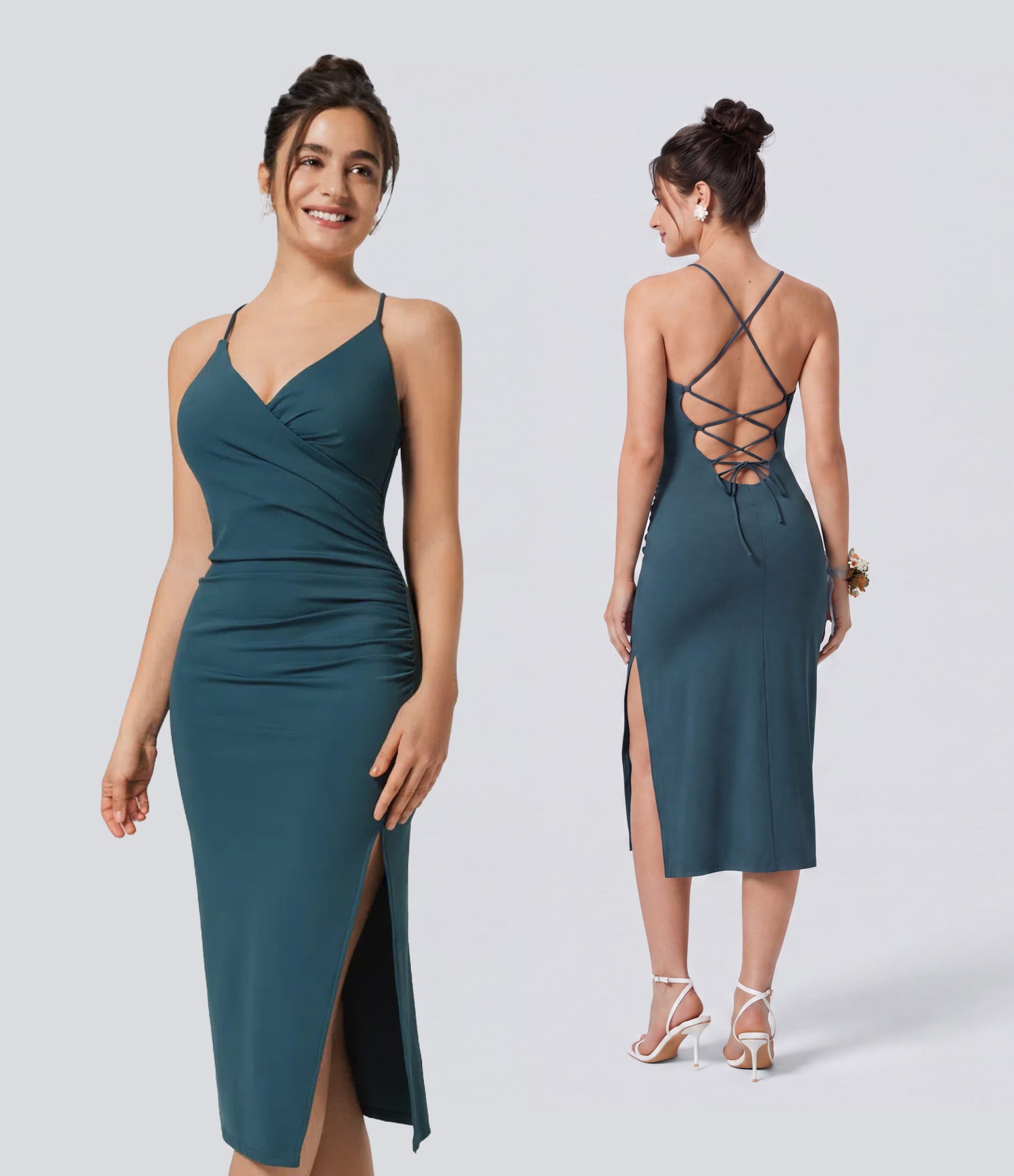 SoftlyZero™ Airy Crossover Ruched Lace Up Bodycon InstantCool Dress