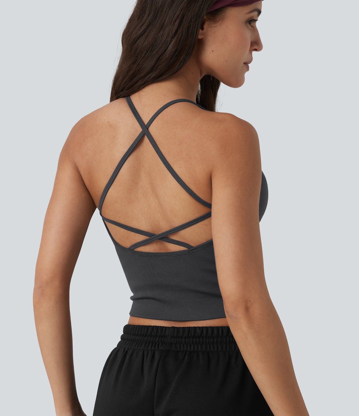 OneForm Seamless Flow Crisscross Backless Deep V-neck Cropped Built-in Bra Yoga Tank Top