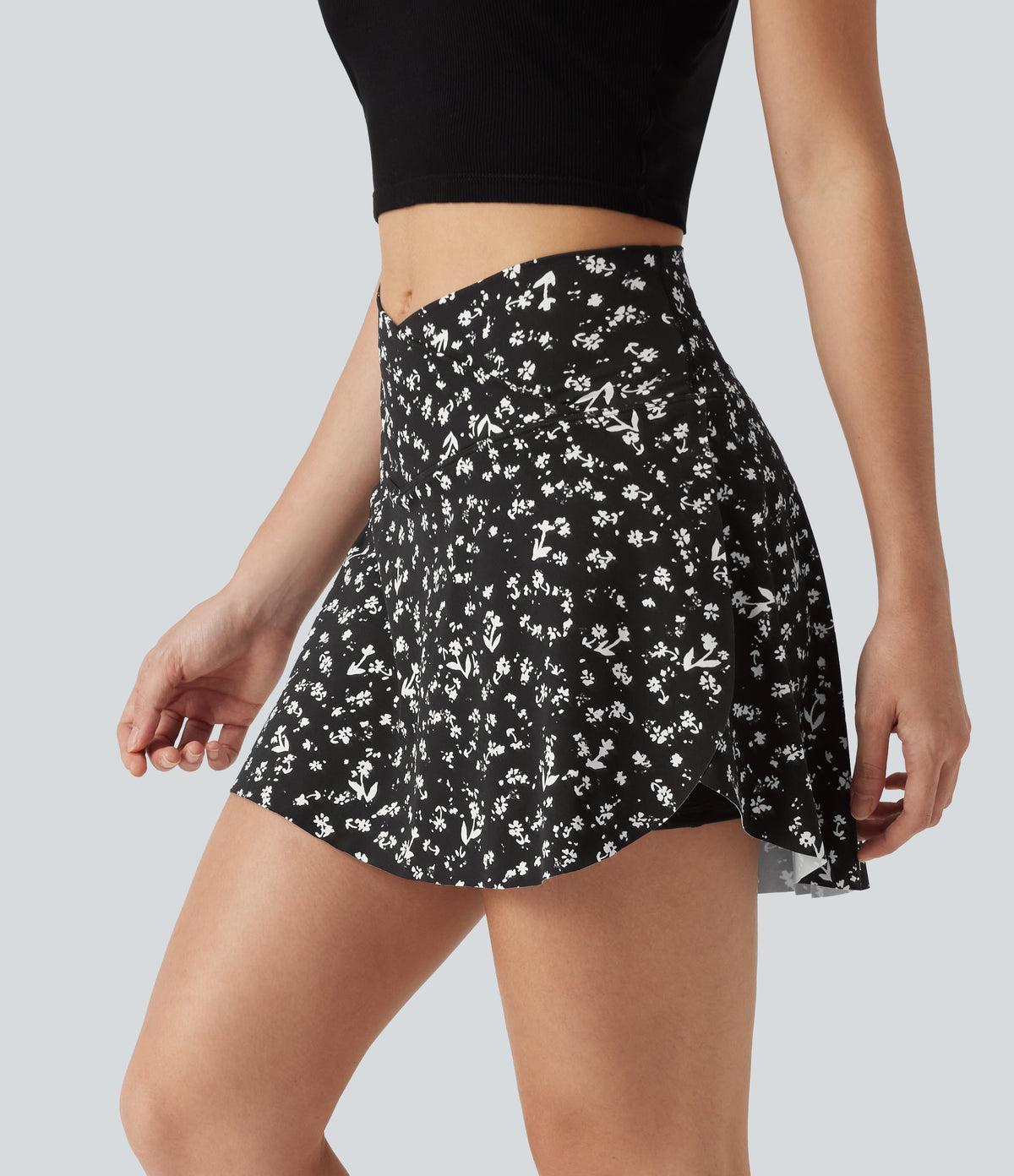 Crossover High Waisted 2-in-1 Leopard Print Mini Tennis Skirt with Pockets