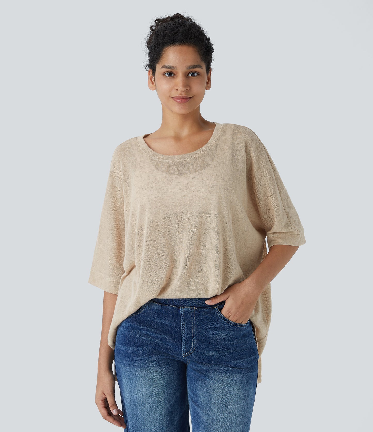 Asymmetric Hem Sheer Oversize Casual Top