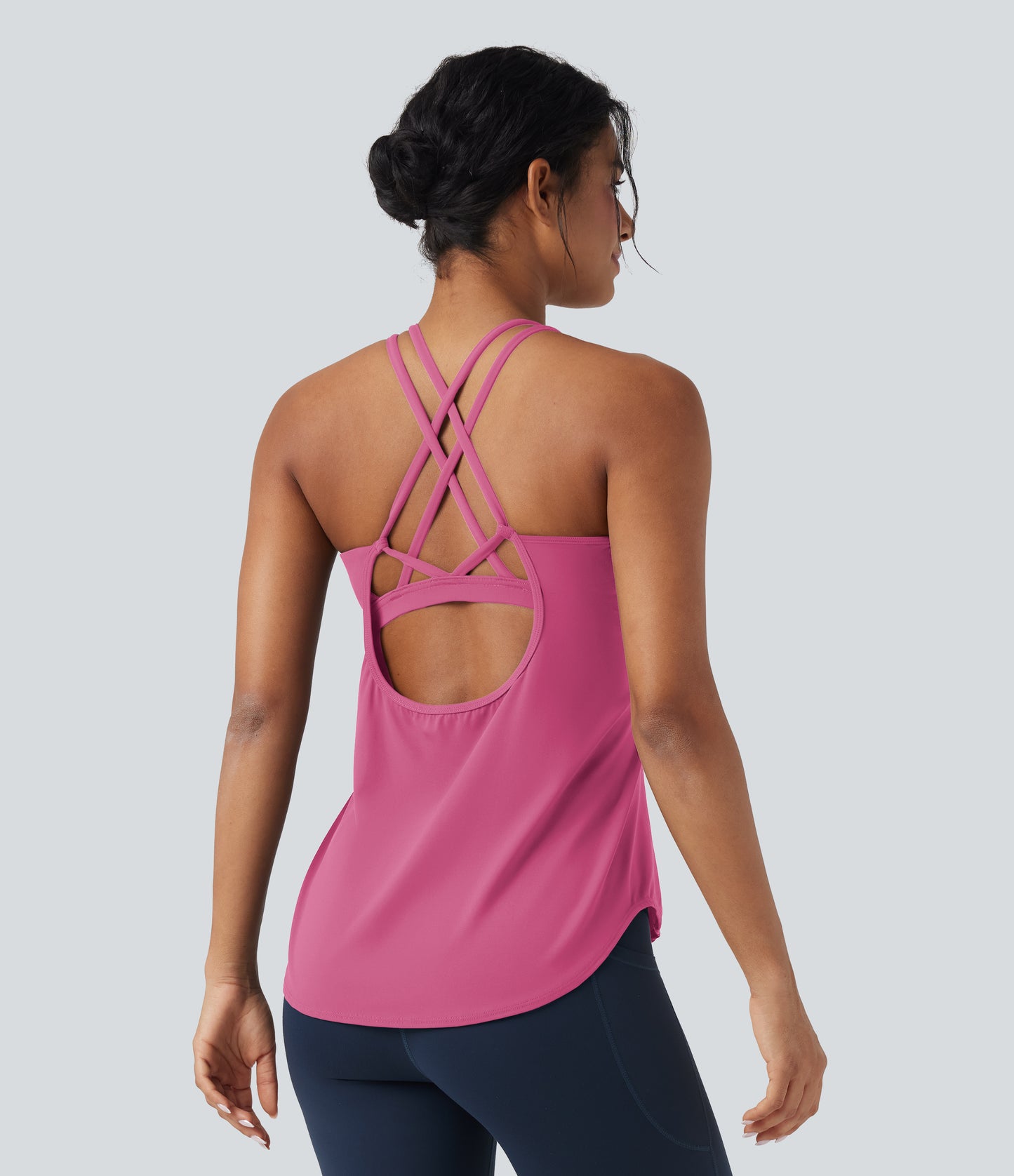 UltraSculpt™ Round Neck Crisscross Back Running Tank Tops DD-F Cups
