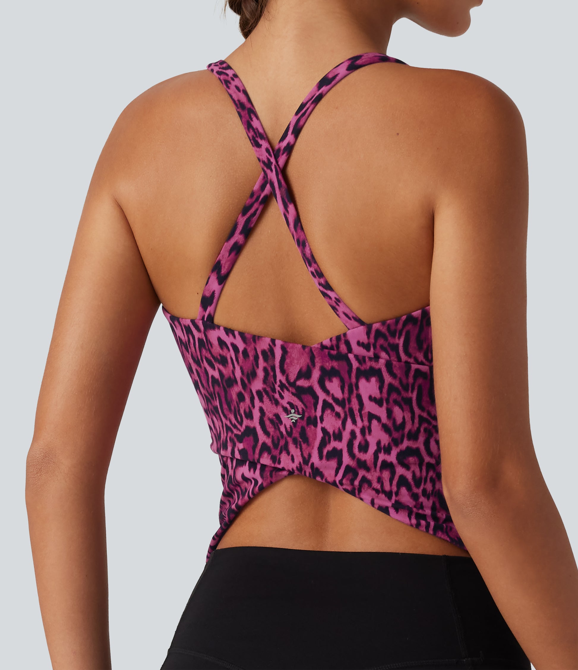 Halara UltraSculpt™ Leopard Print Scoop Neck Built-in Bra Crossover Hem Yoga Tank Top