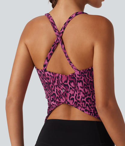 Halara UltraSculpt™ Leopard Print Scoop Neck Built-in Bra Crossover Hem Yoga Tank Top