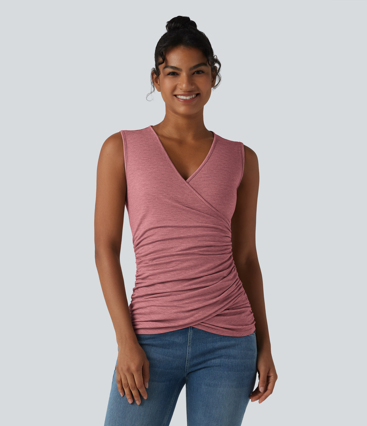 V Neck Crossvoer Ruched Casual Tank Top