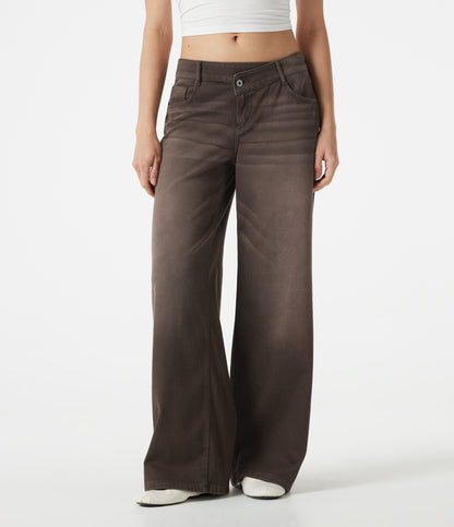 Halara Flex™ Asymmetric Low Rise Wide Leg Colorful Washed Casual Jeans with Pockets