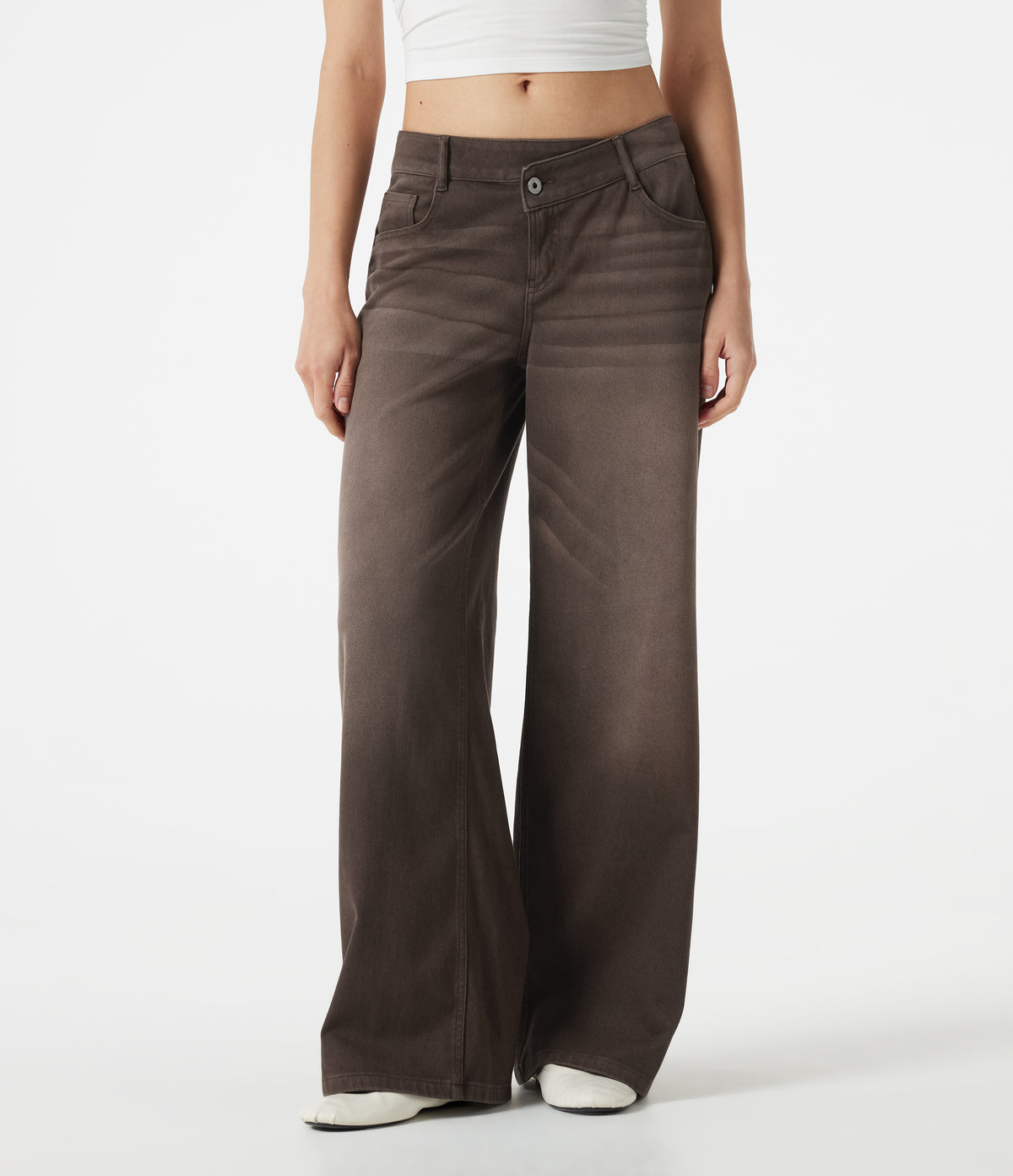 Flex™ Asymmetric Low Rise Wide Leg Colorful Washed Casual Jeans with Pockets