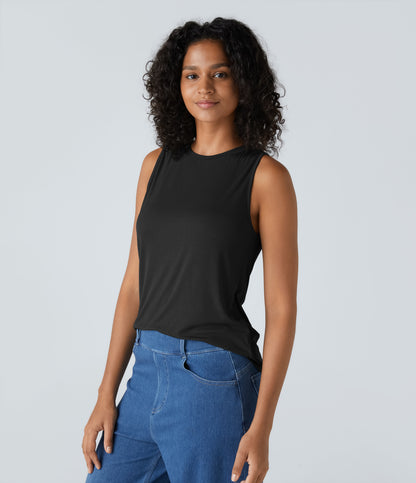 Ribbed Round Neck Basic Casual Tank Top