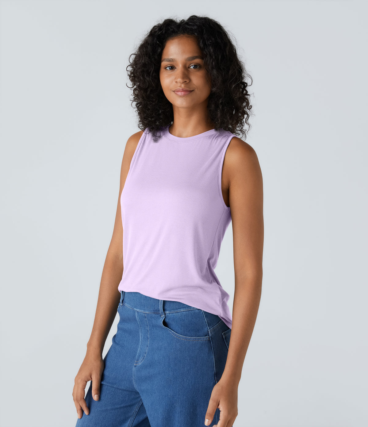 Ribbed Round Neck Basic Casual Tank Top