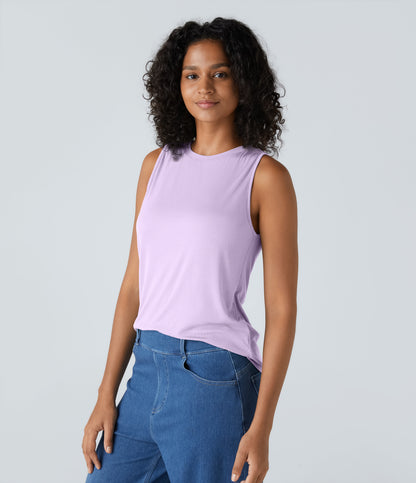 Ribbed Round Neck Basic Casual Tank Top